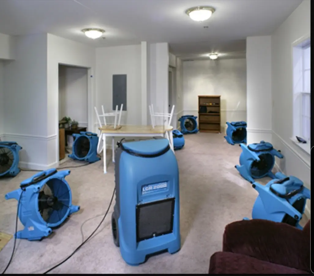 Air movers and dehumidifier setup for Water Extraction & Removal in Boiling Spring Lakes