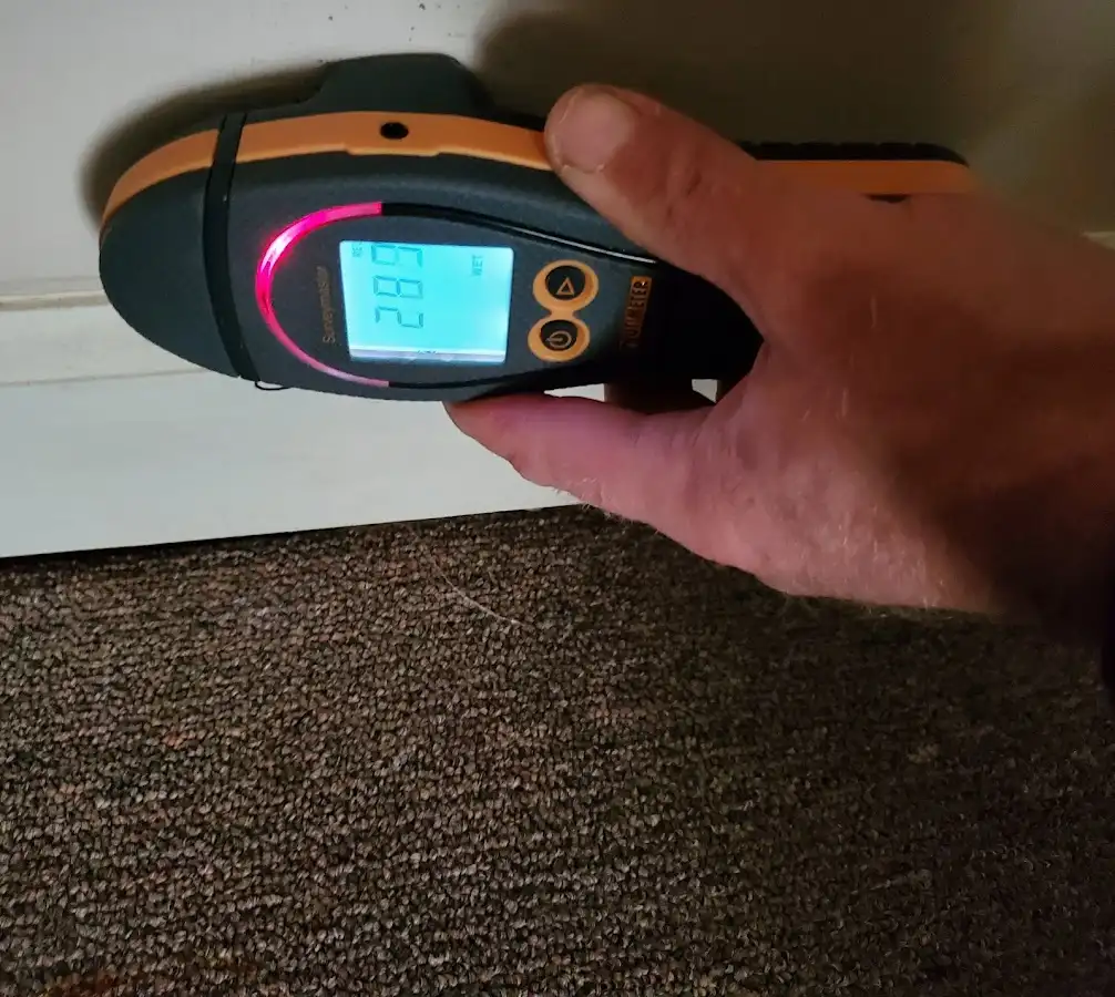 Moisture detection at baseboard during Sewage Cleanup & Sanitation in Boiling Spring Lakes